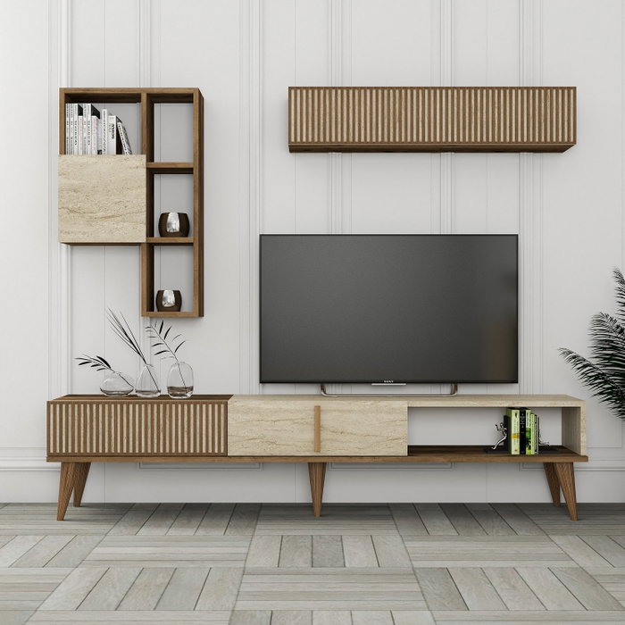 Hanah Home Mueble de TV Milan - Nogal y Travertino